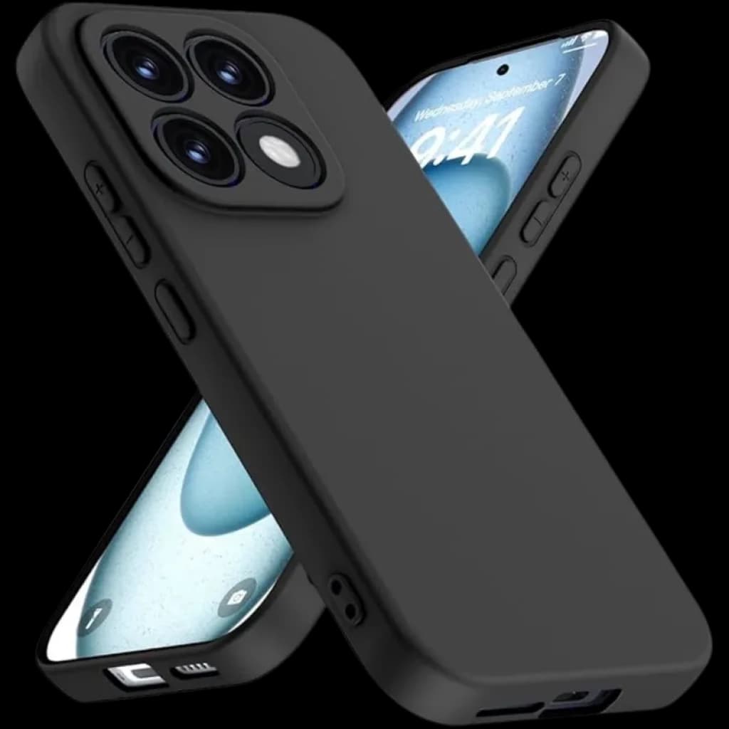 Coque Xiaomi 17 Square Liquid Premium Noir en silicone douce, finition mate antidérapante, bords surélevés, découpe précise pour caméras et ports
