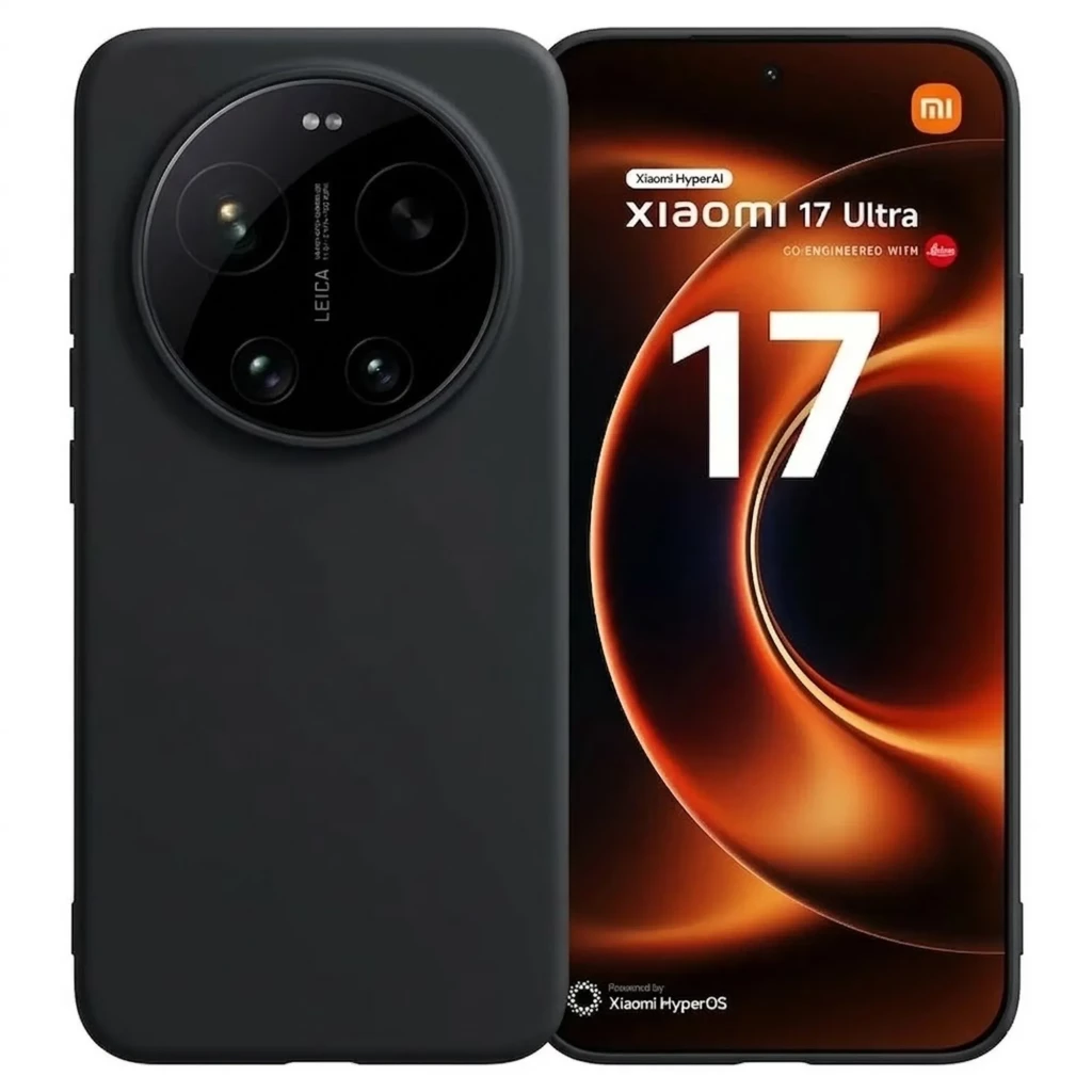 Coque Xiaomi 17 Ultra Square Liquid Premium Noir: étui noir mat, bords carrés, texture liquide antidérapante, découpe précise pour triple caméra Leica - Ítem