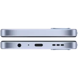 OPPO A6k bleu, tranches plates aluminium, port USB‑C centré, prise jack 3,5 mm, grilles haut‑parleur, module photo proéminent, finition mate élégante