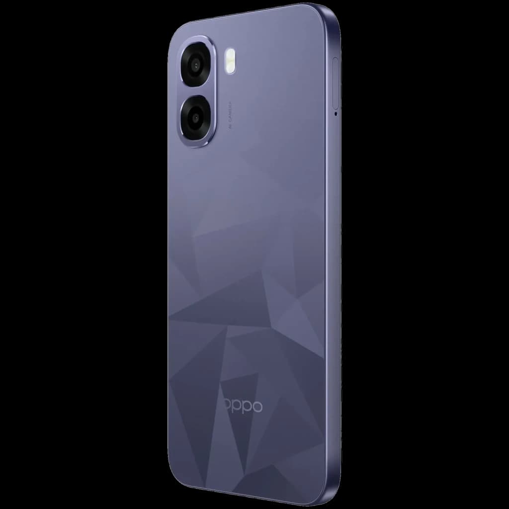 OPPO A6k noir avec dos texturé géométrique, double module photo vertical et flash LED, bords arrondis, finition mate élégante