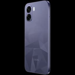 OPPO A6k noir avec dos texturé géométrique, double module photo vertical et flash LED, bords arrondis, finition mate élégante
