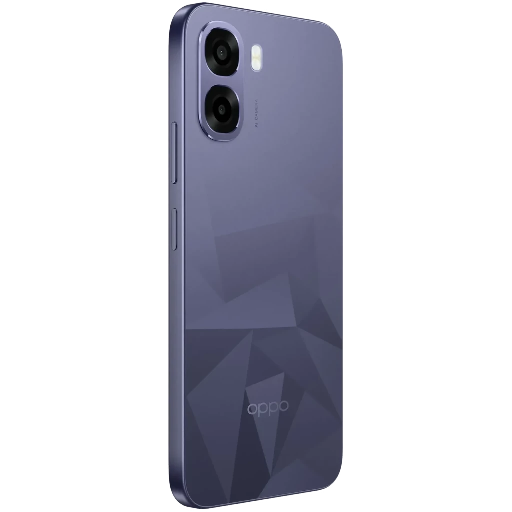 OPPO A6k noir avec écran LCD 6,75 pouces bord fin, double module photo arrière proéminent, façade perforée centrée, design géométrique mat élégant - Ítem6