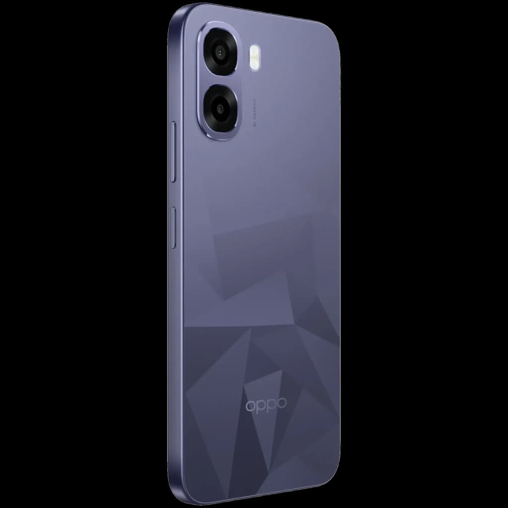OPPO A6k noir avec dos géométrique mat, double appareil photo arrière proéminent, bords arrondis et finition élégante propice aux prises en main sûres
