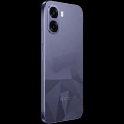 OPPO A6k noir avec dos géométrique mat, double appareil photo arrière proéminent, bords arrondis et finition élégante propice aux prises en main sûres