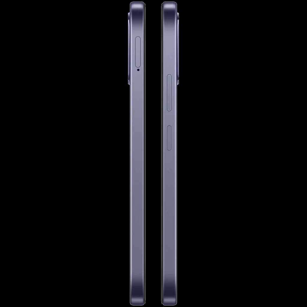 Profil latéral du OPPO A6k noir, châssis fin à bords plats, double module latéral pour boutons volume et alimentation, finition mate élégante