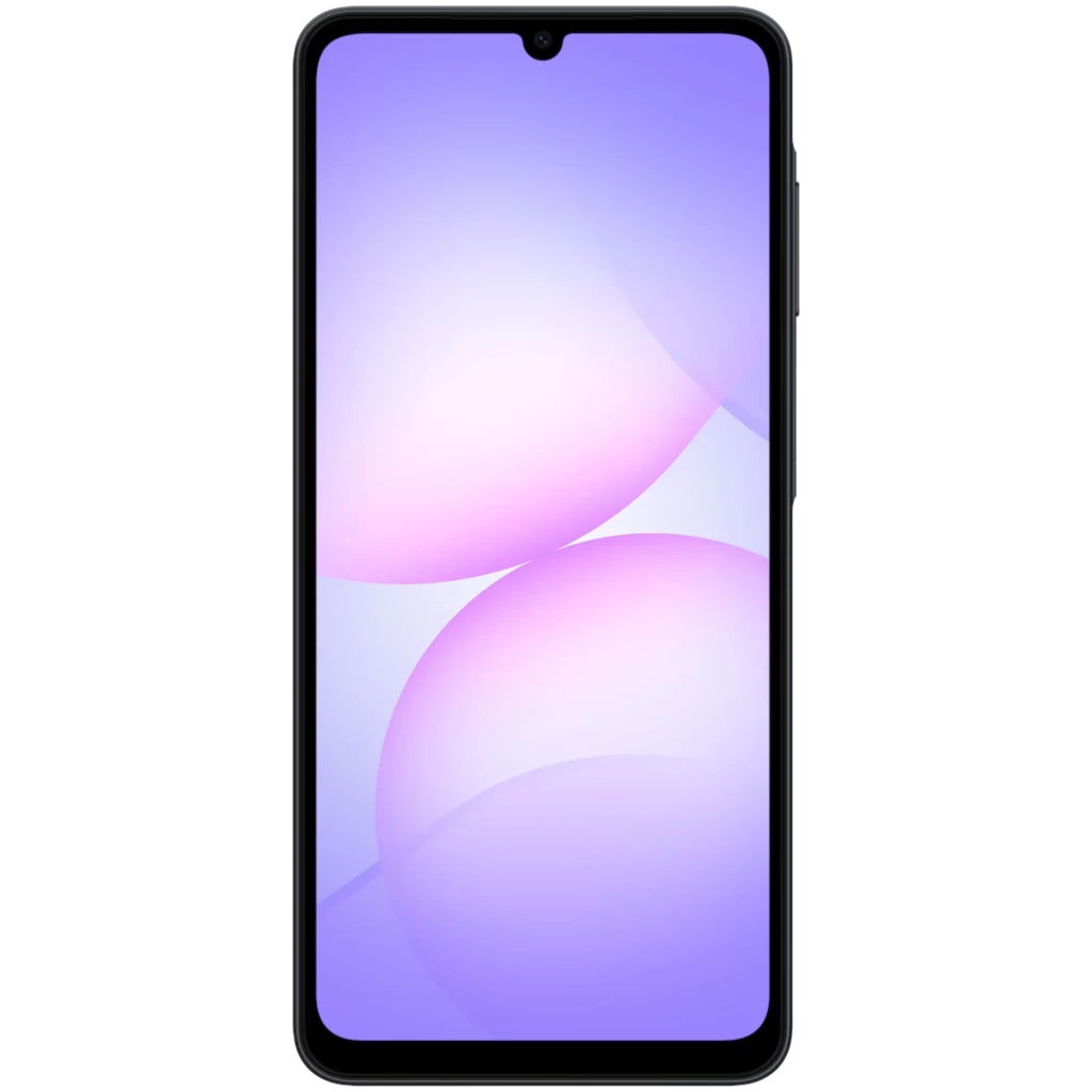 Samsung Galaxy A07 4G preto com ecrã de 6,7 polegadas, câmara dupla traseira vertical e notch em gota na frente, design brilhante e bordas finas - Item1