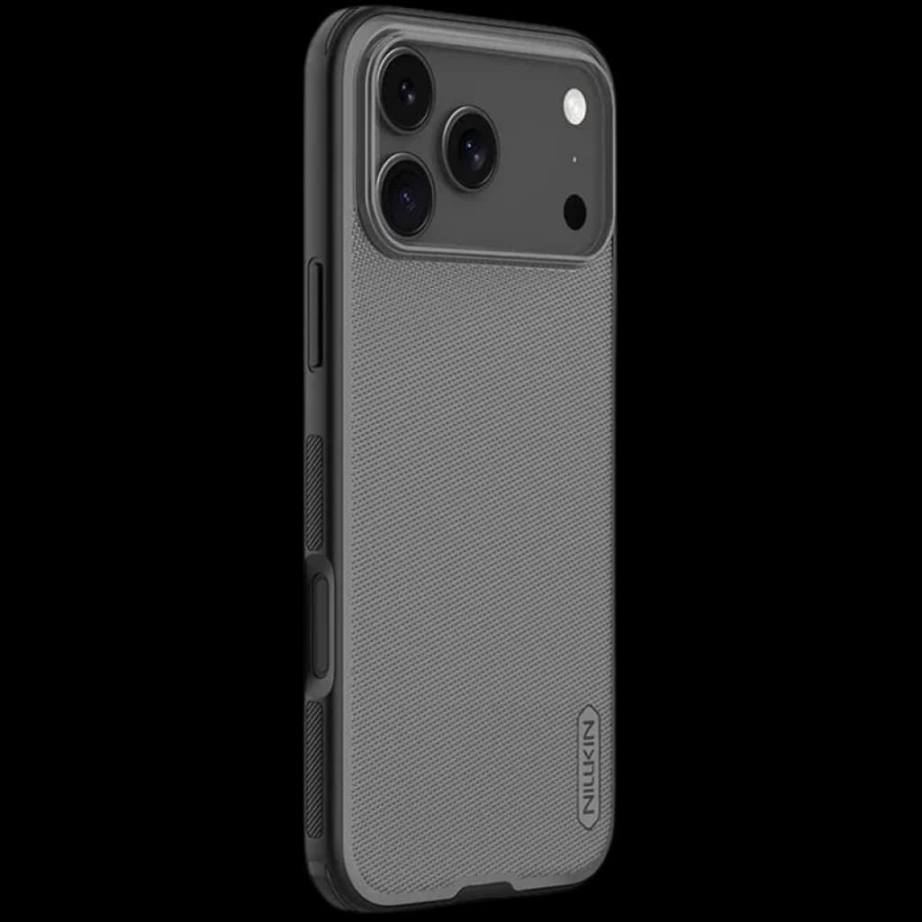 Nillkin Étui Super Frosted Shield Pro iPhone 17 Pro Max Titanium Grey, coque rigide texturée, bords renforcés, découpes précises pour caméra et boutons