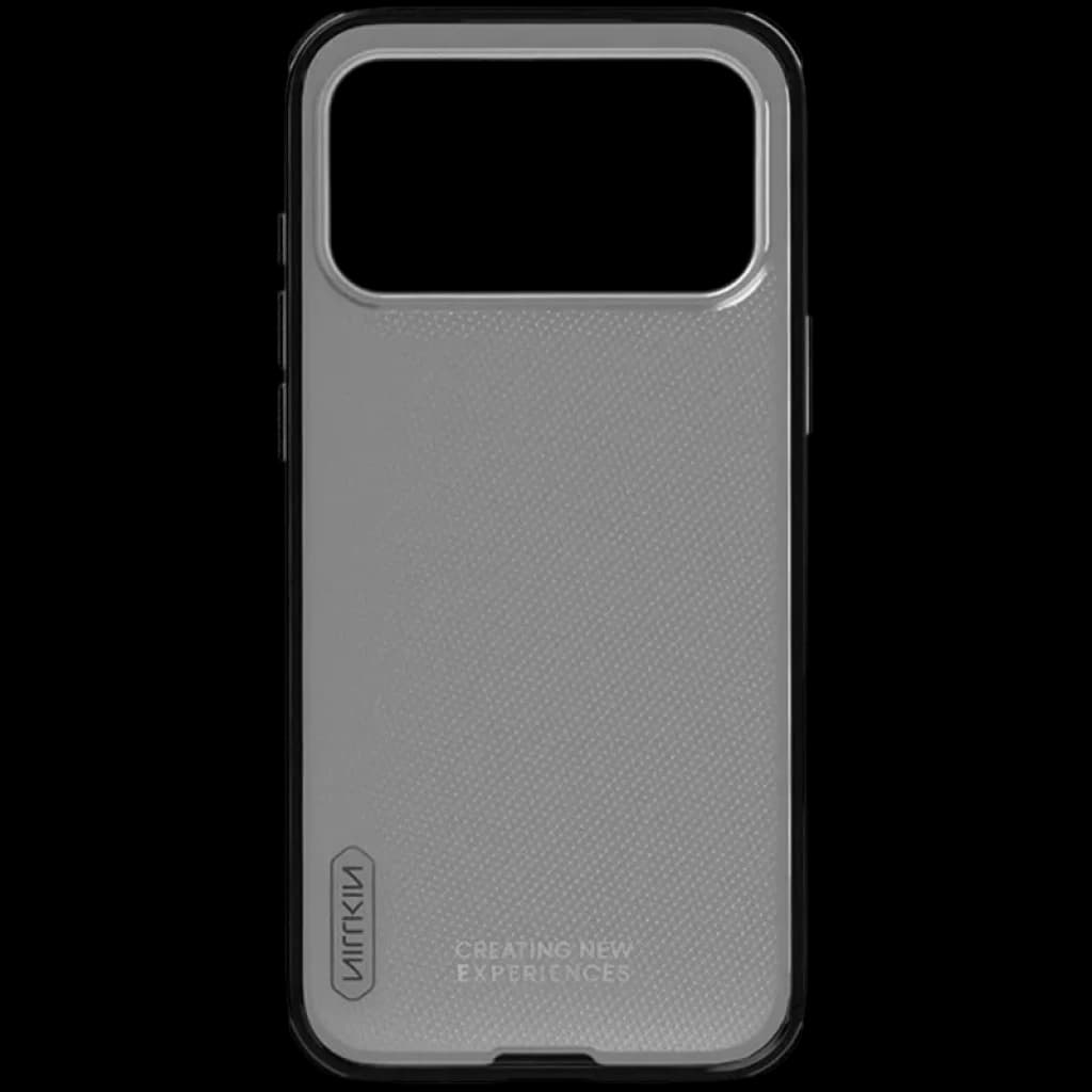 Nillkin Étui Super Frosted Shield Pro iPhone 17 Pro Max Titanium Grey, dos texturé antidérapant, cadre noir renforcé, découpes précises pour caméra et
