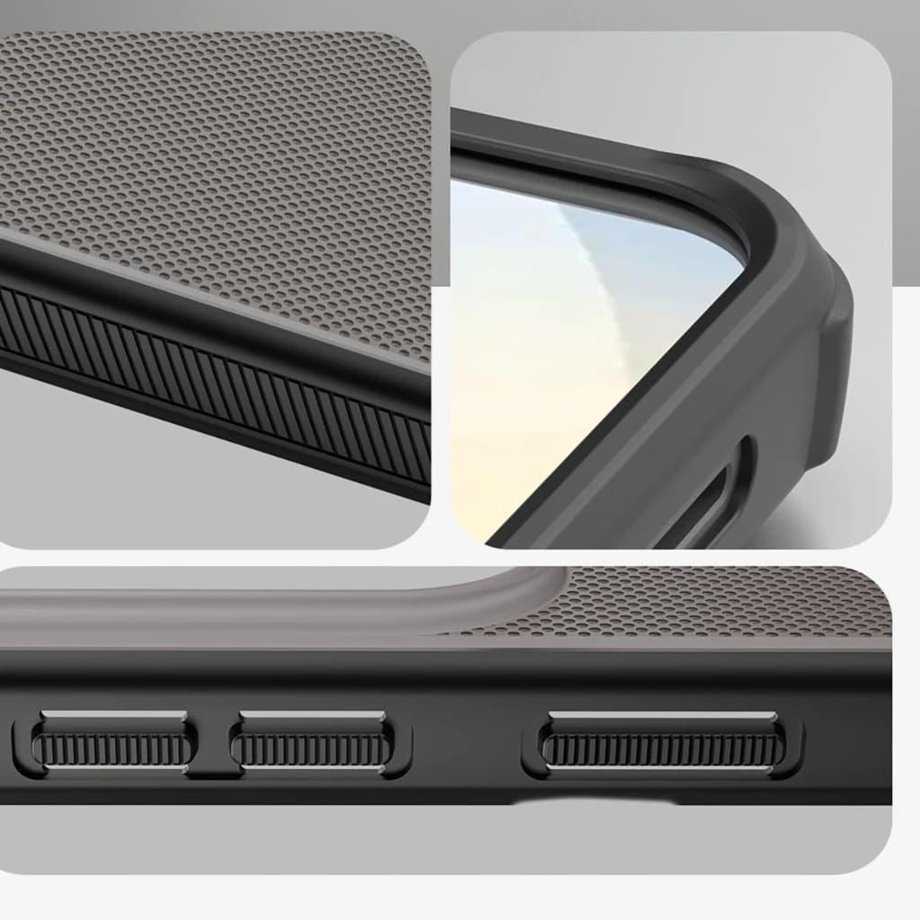 Capa Nillkin Super Frosted Shield Pro para Samsung Galaxy S26+ em preto translúcido, textura antiderrapante, botões cobertos, bordas elevadas e recortes