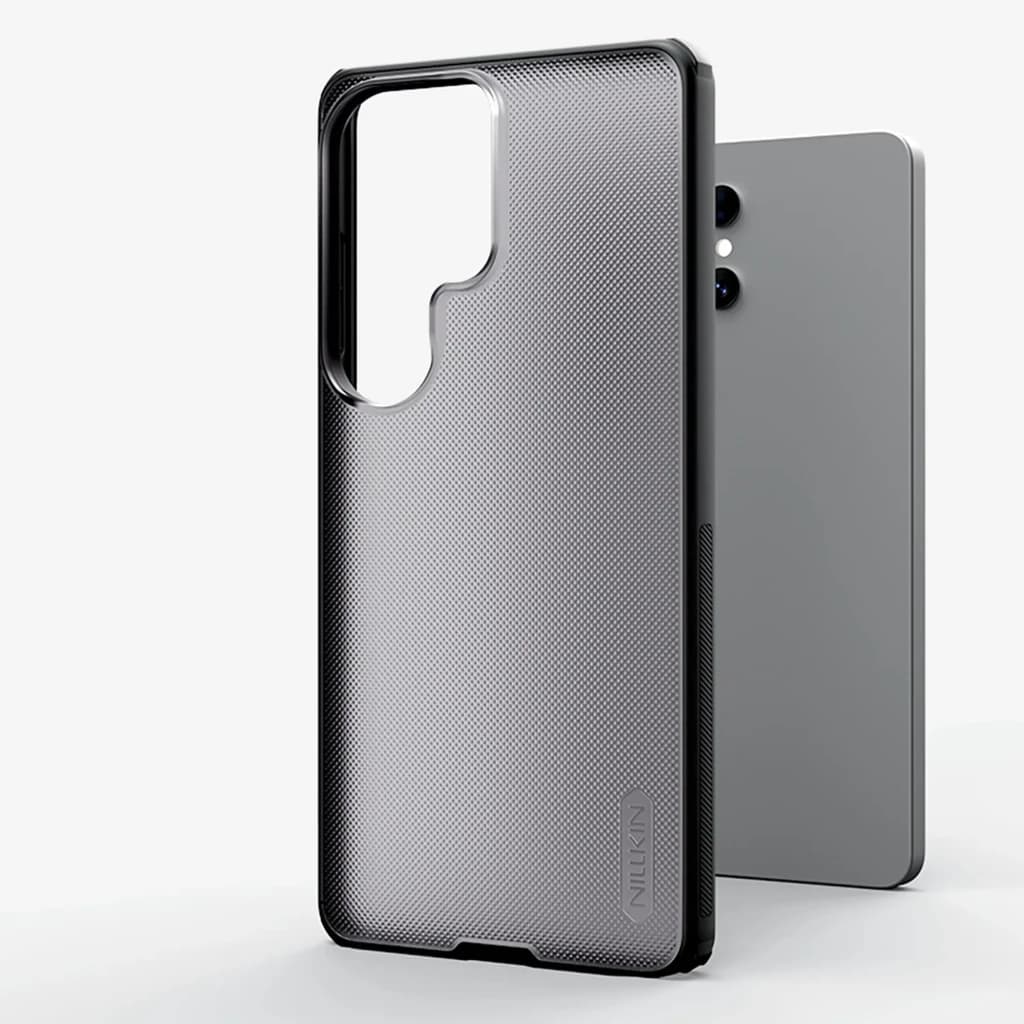 Capa Nillkin Super Frosted Shield Pro para Samsung Galaxy S26, transparente preta, textura antiderrapante, cantos reforçados e recorte grande para câmera