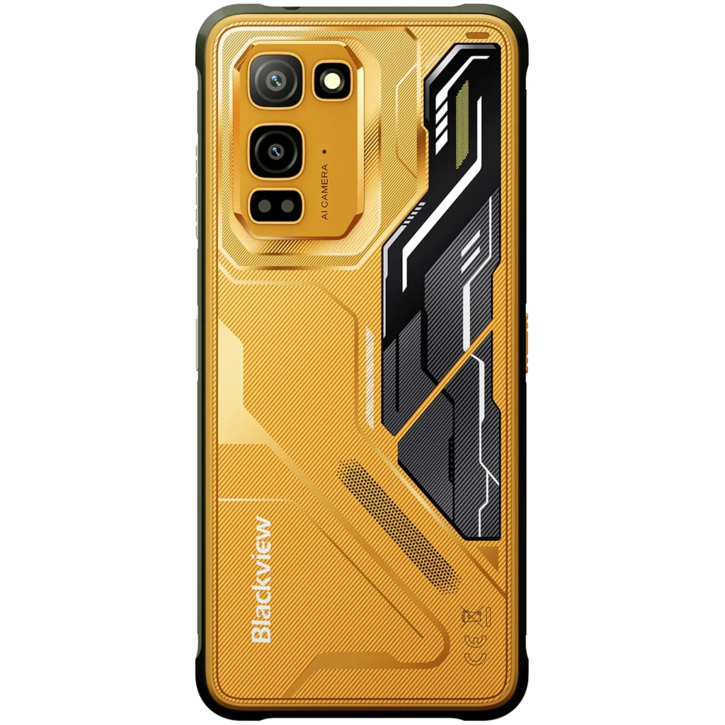 Blackview Fort 5 jaune robuste dos texturé or avec module triple caméra et écran FullHD plus bord fin affichage motif techno noir et doré 12 Go RAM 256 Go - Ítem2