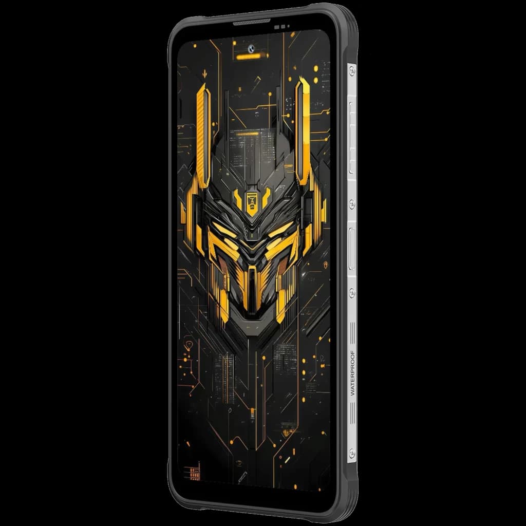 Blackview Fort 5 amarillo robusto con bordes reforzados, pantalla FullHD+ sin marcos notorios, botones laterales texturizados y diseño frontal negro y dorado