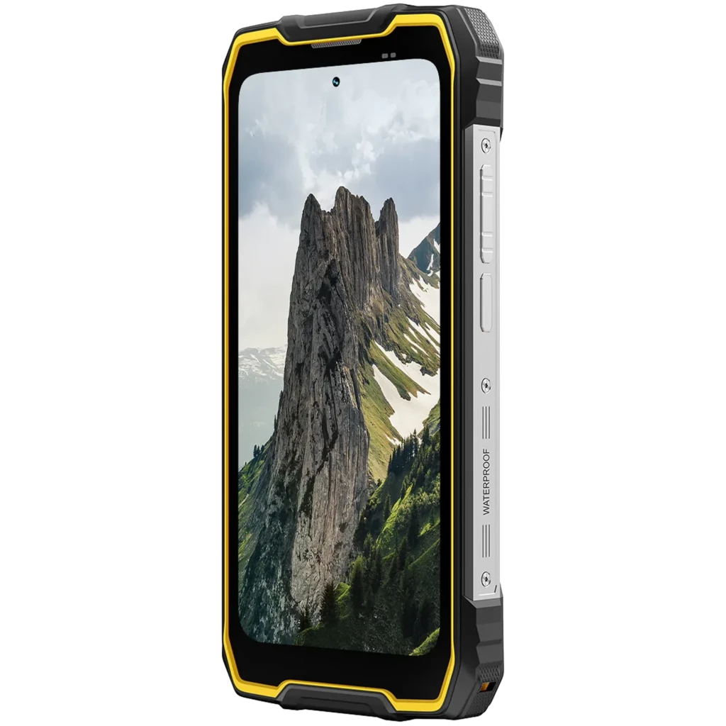 Smartphone Blackview Rock 2 Pro jaune robuste, coque antichoc noire et jaune, double caméra arrière circulaire, écran bord jaune avec encoche centrale - Ítem3