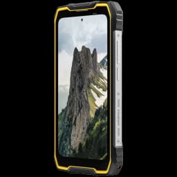 Blackview Rock 2 Pro 256GB amarillo con bordes robustos y esquinas reforzadas, pantalla grande con cámara frontal central, botones laterales y cuerpo