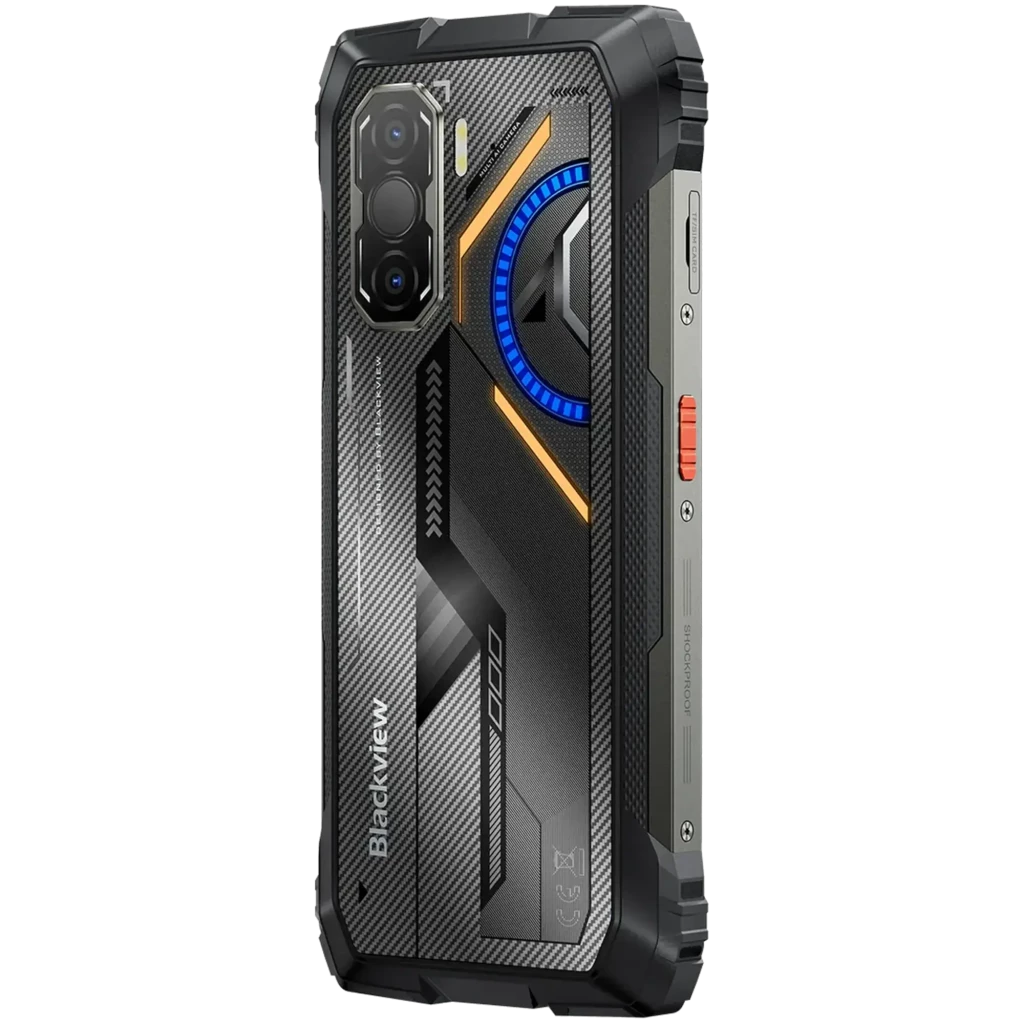 Smartphone robuste Blackview Rock 3 noir, écran affichant vision thermique, triple module photo arrière, finitions métalliques et accents bleus - Ítem6