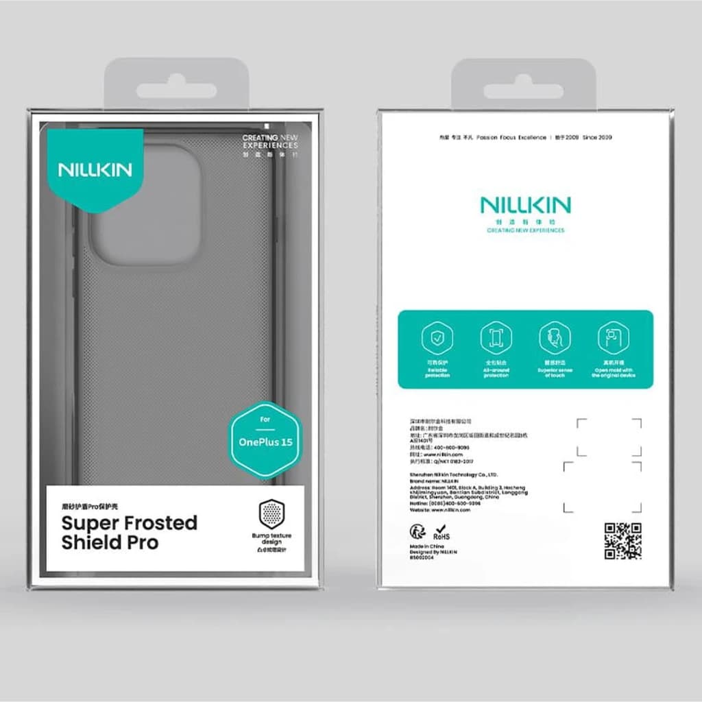 Coque Nillkin Super Frosted Shield Pro OnePlus 15 Transparent Noir, dos mat antidérapant, bordures renforcées, protection appareil photo, ajustement précis