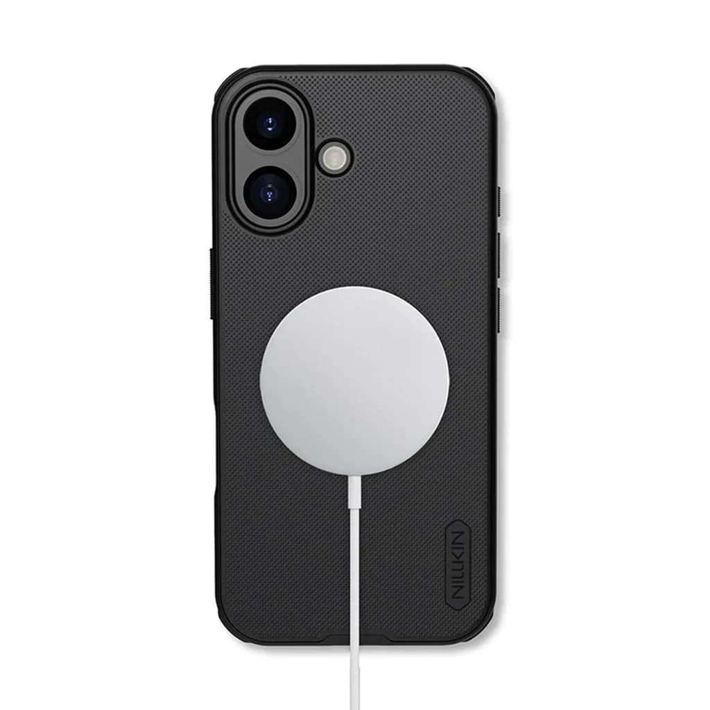 Nillkin Étui Super Frosted Shield Pro Magnetic pour iPhone 17 Pro Noir: coque noire mate avec anneau magnétique MagSafe, bords renforcés et découpes précises