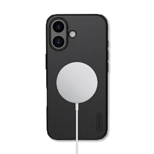 Nillkin Étui Super Frosted Shield Pro Magnetic pour iPhone 17 Pro Noir: coque noire mate avec anneau magnétique MagSafe, bords renforcés et découpes précises
