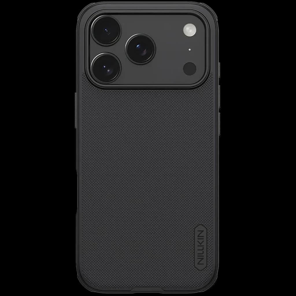 Nillkin Étui Super Frosted Shield Pro Magnetic pour iPhone 17 Pro Max Noir avec texture antidérapante, dos granuleux, cadre protecteur et module MagSafe