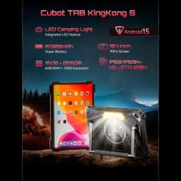 Cubot Tab KingKong S 10.1 pulgadas, pantalla 90 Hz, cuerpo robusto IP68 IP69K MIL-STD-810H, luz LED integrada trasera, color negro con marcos reforzados