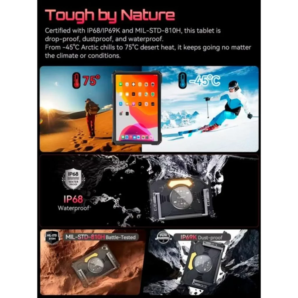 Tablette robuste noire avec coque antichoc, grand écran 10,1 pouces, double SIM 4G, module central circulaire stylé, optique arrière angulaire et finitions - Ítem5