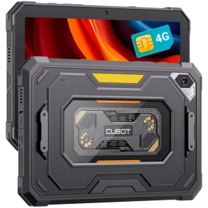 Tablette robuste noire Cubot Tab KingKong Mini 8.68 avec coque antichoc texturée, accents orange, module photo arrière angulaire et logo CUBOT central