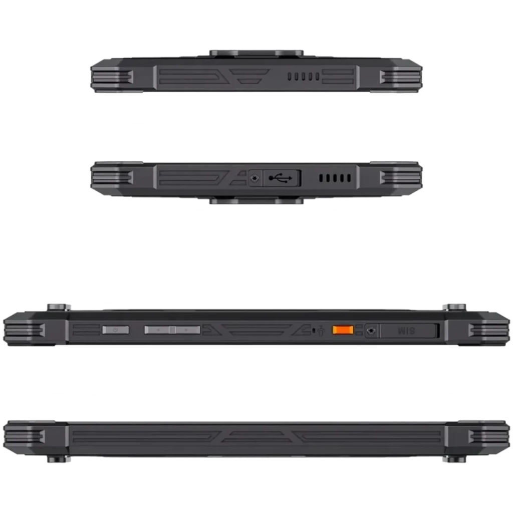 Tablette robuste noire Cubot Tab KingKong Mini 8.68 avec coque antichoc texturée, accents orange, module photo arrière angulaire et logo CUBOT central - Ítem4