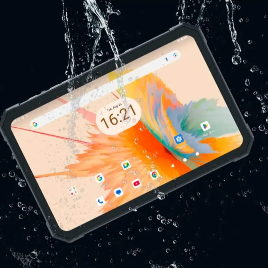 Tablette robuste noire Cubot Tab KingKong Mini 8.68 avec coque antichoc texturée, accents orange, module photo arrière angulaire et logo CUBOT central - Ítem5