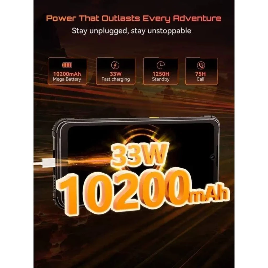 Cubot KingKong ACE 5 noir robuste avec double écran, cadre renforcé, accents orange, module photo circulaire quadruple LED et écran avant bord fin - Ítem5