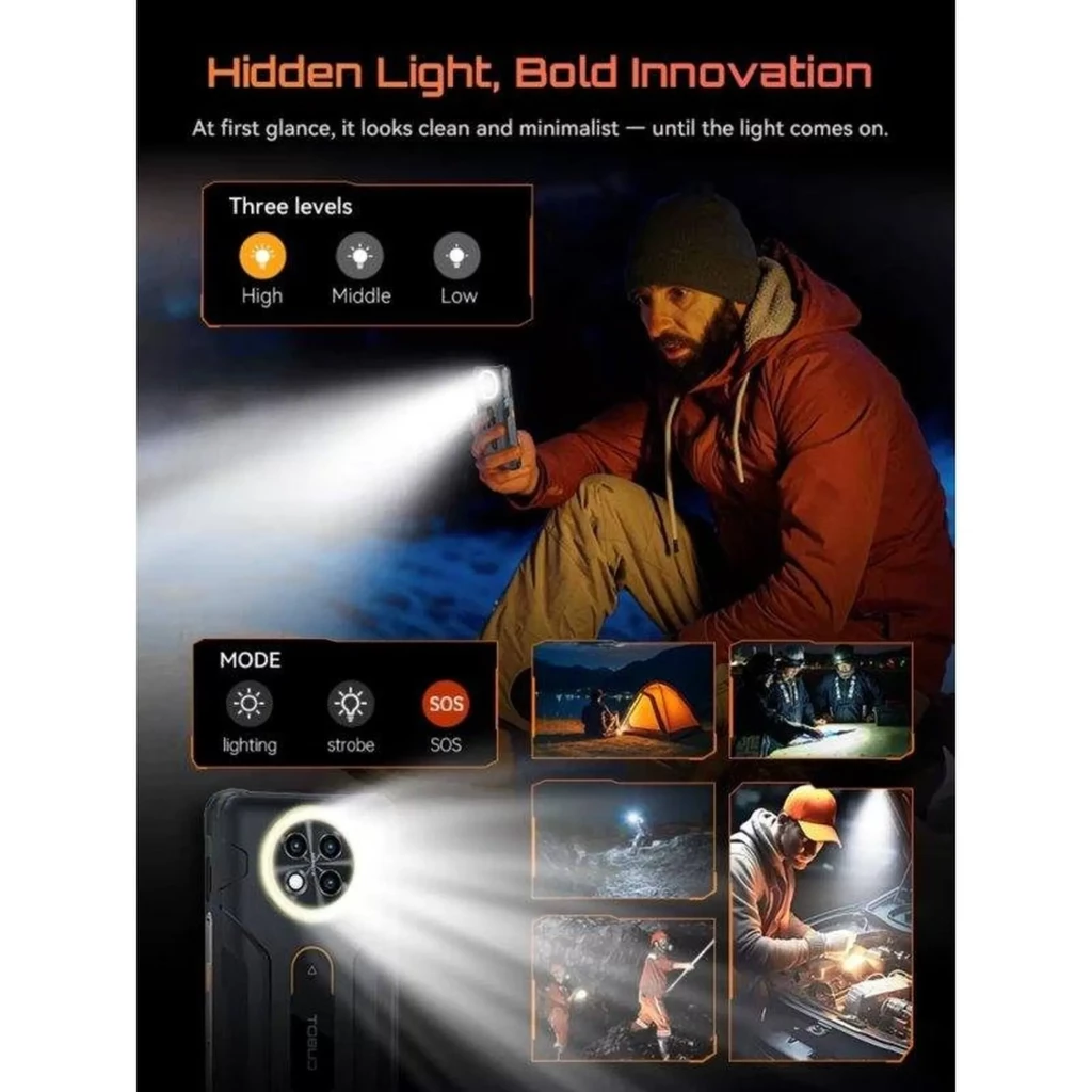 Cubot KingKong ACE 5 noir robuste avec double écran, cadre renforcé, accents orange, module photo circulaire quadruple LED et écran avant bord fin - Ítem6