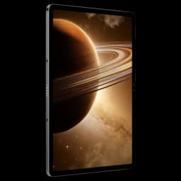 Tablet Blackview Mega 12 5G gris con gran pantalla 12.2 2.4K de marcos delgados, bordes rectos en metal oscuro y cámara frontal centrada en el marco superior