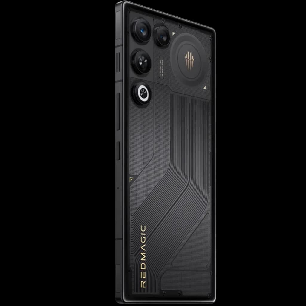 Traseira do Nubia Redmagic 11 Air 5G Phantom em preto, design gamer com linhas texturizadas, logo iluminado, módulo triplo de câmeras e acabamento metálico