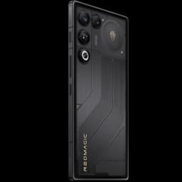 Traseira do Nubia Redmagic 11 Air 5G Phantom em preto, design gamer com linhas texturizadas, logo iluminado, módulo triplo de câmeras e acabamento metálico