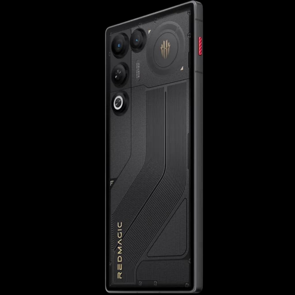 Nubia Redmagic 11 Air 5G Phantom preto com traseira texturizada, módulo triplo de câmeras salientes, detalhe dourado REDMAGIC e botão vermelho lateral