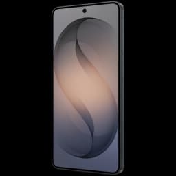 Smartphone Samsung Galaxy S26 5G noir avec écran 6,3 pouces bord à bord, cadre fin, caméra frontale centrale et boutons latéraux discrets