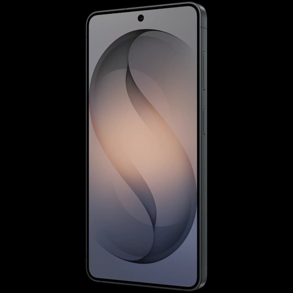 Samsung Galaxy S26 5G preto com ecrã de 6,3 polegadas, margens finas e câmara frontal central em furo; laterais retas em acabamento mate elegante
