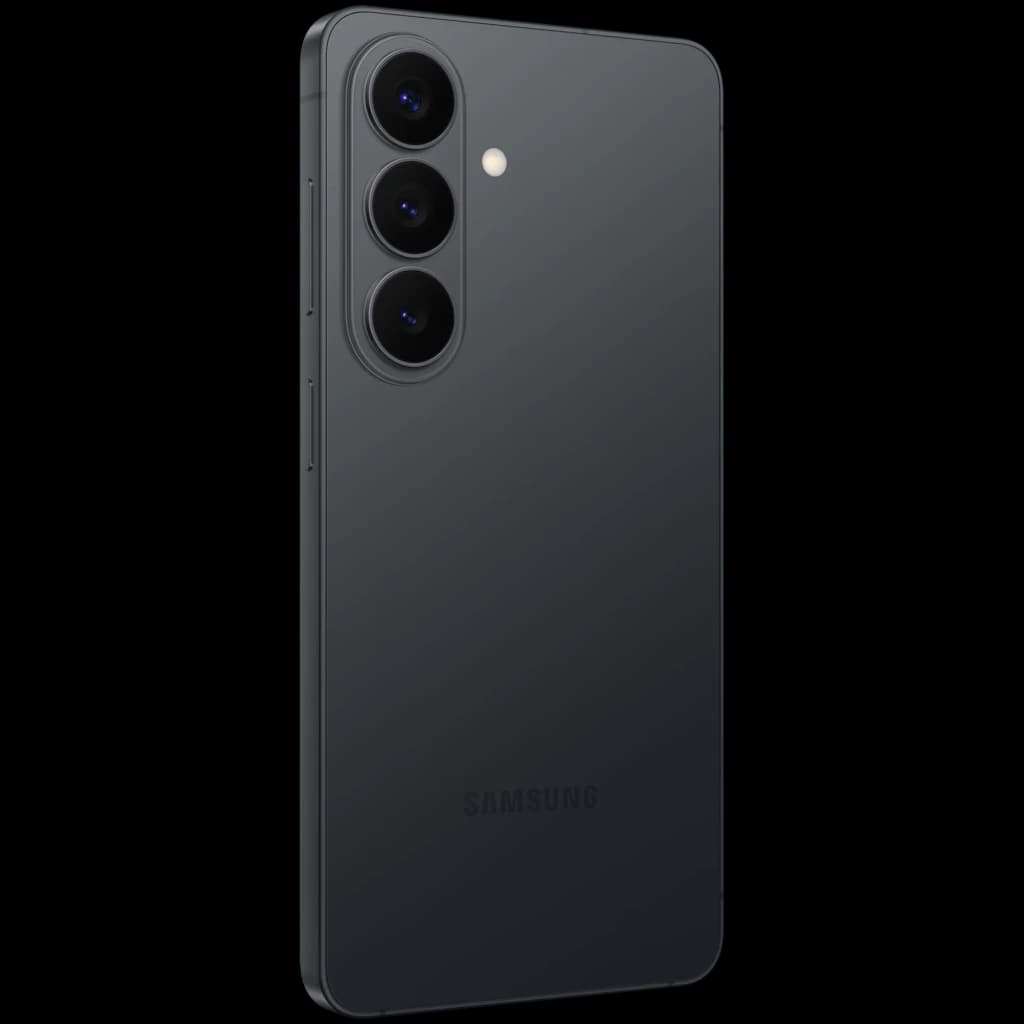 Samsung Galaxy S26 5G 256 GB preto com três câmeras traseiras alinhadas verticalmente, acabamento fosco elegante e laterais retas em metal, design minimalista
