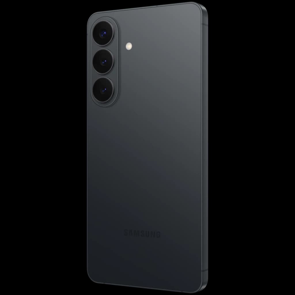 Samsung Galaxy S26+ 5G negro, 256GB, triple cámara trasera con lente de 50 MP, cuerpo fino mate, bordes planos y módulo de cámaras vertical elegante