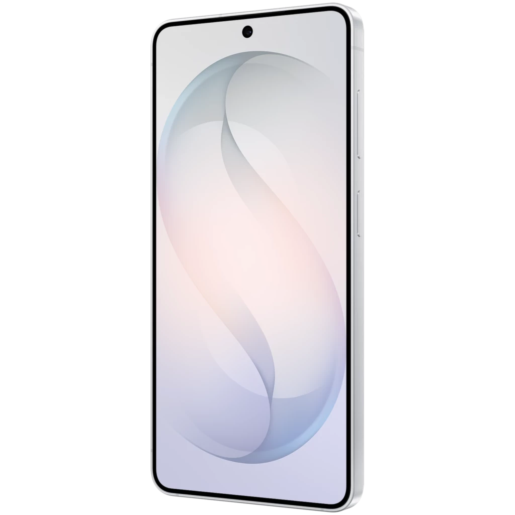 Samsung Galaxy S26 5G branco com três câmeras traseiras alinhadas, tela Dynamic AMOLED de bordas finas, furo central para câmera frontal e acabamento premium - Item3