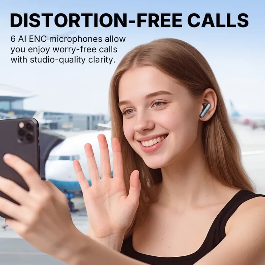EarFun Air Pro 4i Negro con estuche compacto; auriculares in-ear brillantes con hastes, indicador LED y puntas de silicona, diseño elegante y portátil