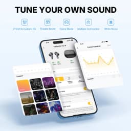 EarFun Air Pro 4i Negro con estuche compacto y puntas de silicona; controles táctiles, app con ecualizador personalizado y modos Preset, Game, Theater, White