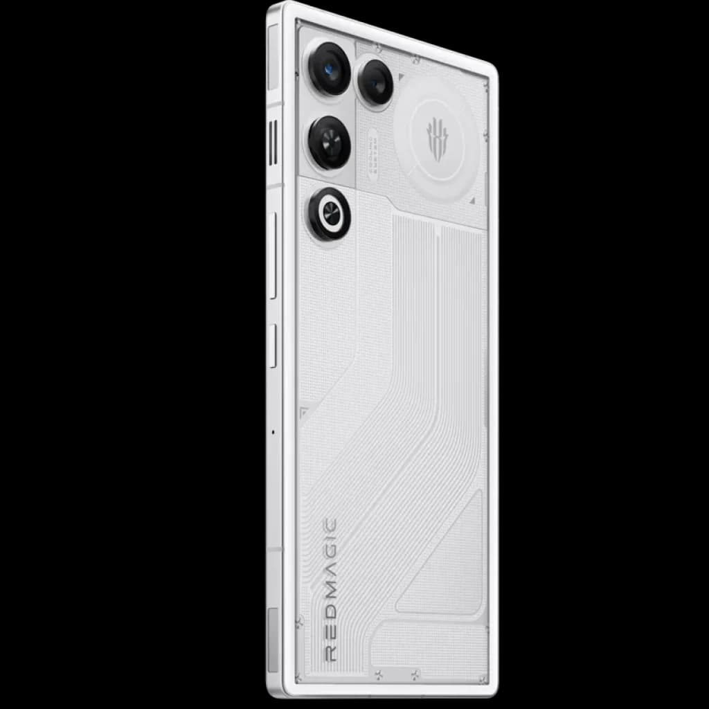 Nubia Redmagic 11 Air 5G 256 GB Prism em branco com traseira translúcida, módulo triplo de câmeras salientes e acabamento gamer futurista