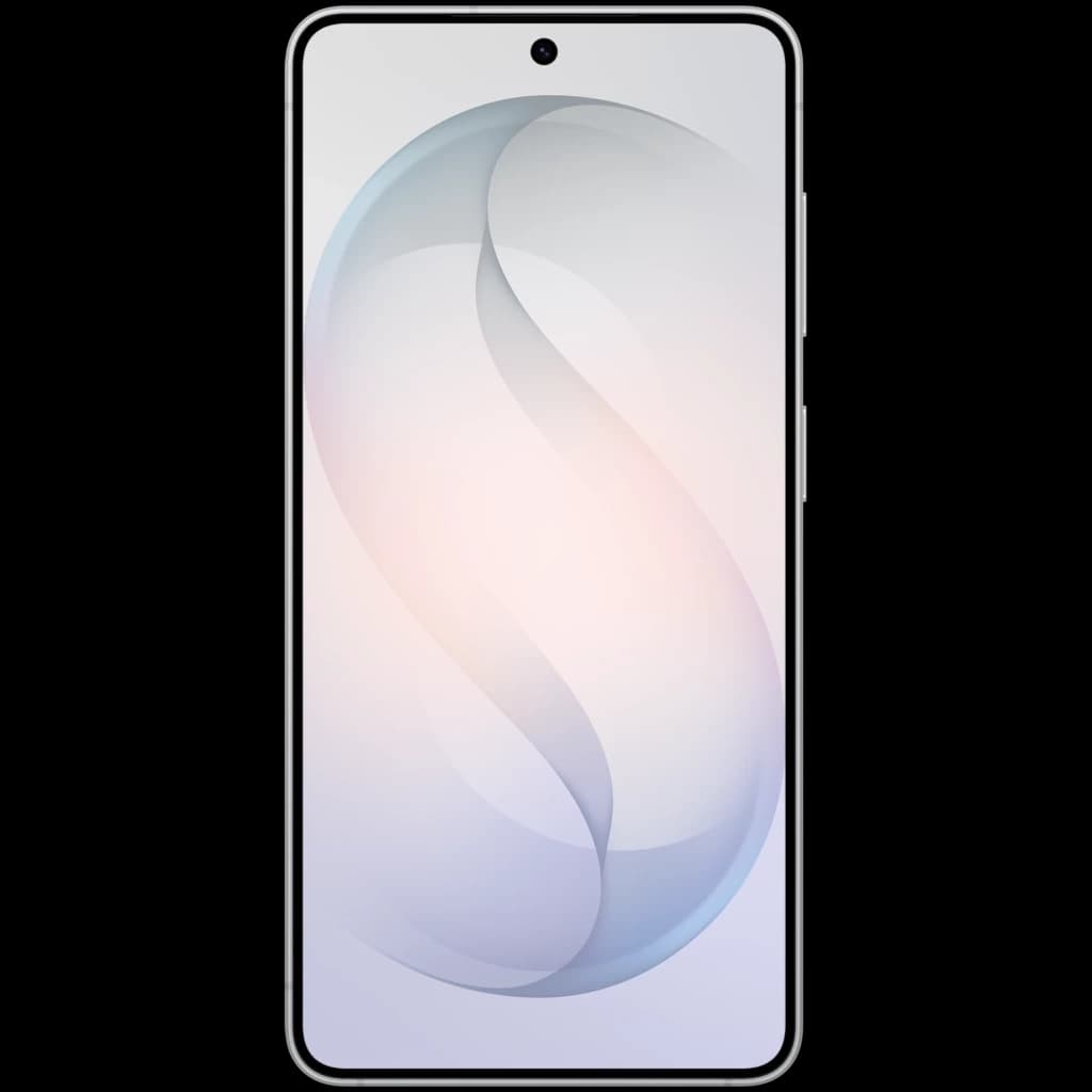 Frontal del Samsung Galaxy S26+ 5G blanco con pantalla LTPO casi sin bordes, cámara frontal en orificio centrado y diseño minimalista elegante