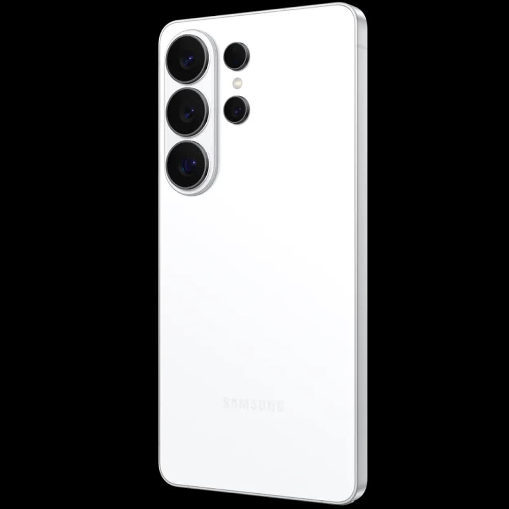 Dos blanc élégant avec module caméra triple proéminent et capteurs alignés, bords plats brillants; coque du Samsung Galaxy S26 Ultra 5G 1 To Galaxy AI