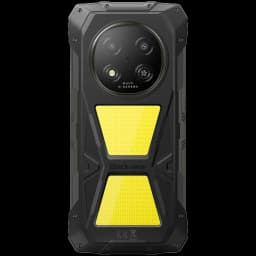 Blackview Rock 2 Pro negro rugerizado con panel trasero amarillo, doble cámara trasera 13 Mpx en módulo circular, cuerpo robusto con refuerzos y tornillos