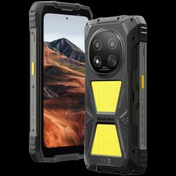 Blackview Rock 2 Pro 256GB negro, móvil rugerizado con marco robusto, textura amarilla antideslizante, doble cámara trasera circular 13 MP y pantalla amplia