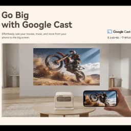 Wanbo Vali 1 Pro, proyector portátil beige con rejilla frontal, perilla y base estable; proyección grande en pared, compatible con Google Cast, 2.4G+5G y