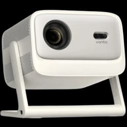 Proyector portátil Wanbo Vali 1 Pro blanco con soporte integrado, lente frontal grande, rejillas laterales de ventilación y diseño compacto moderno