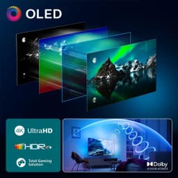 Philips 55OLED820 55 pulgadas OLED 4K con Ambilight, panel delgado sin bordes, colores vibrantes, HDR10+, Dolby Vision Atmos y diseño elegante para salón