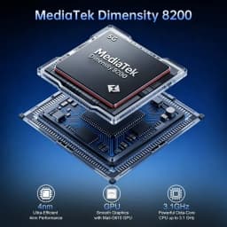 Puce MediaTek Dimensity 8200 5G sur carte mère, gravure 4 nm, CPU octa-core jusquà 3,1 GHz et GPU Mali-G610, design transparent superposé high-tech